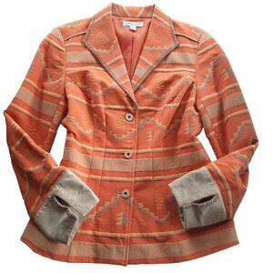 Coldwater Creek Petite Aztec Short Button Blazer Jacket Tapestry Blanket Stitche